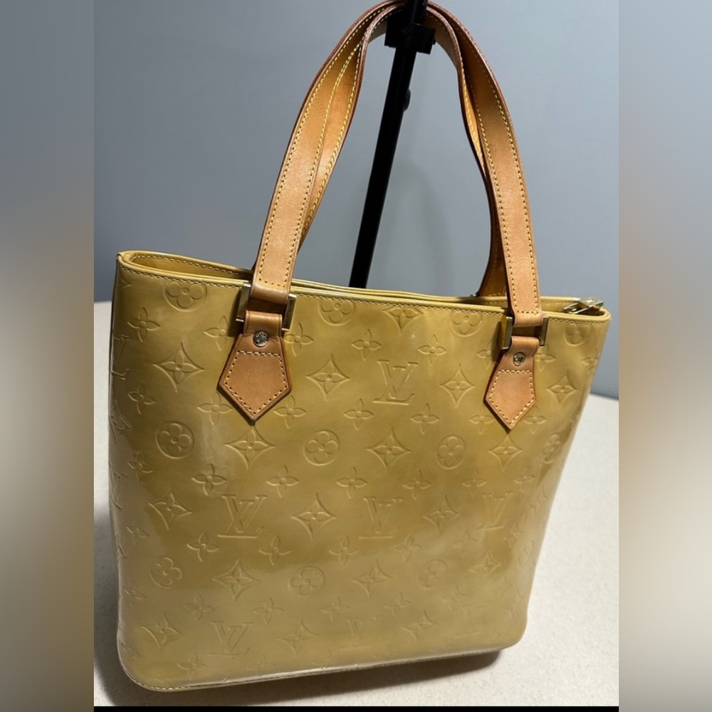 Louis Vuitton Yellow Monogram Vernis Tote with Tan Handles - Picture 2 of 13